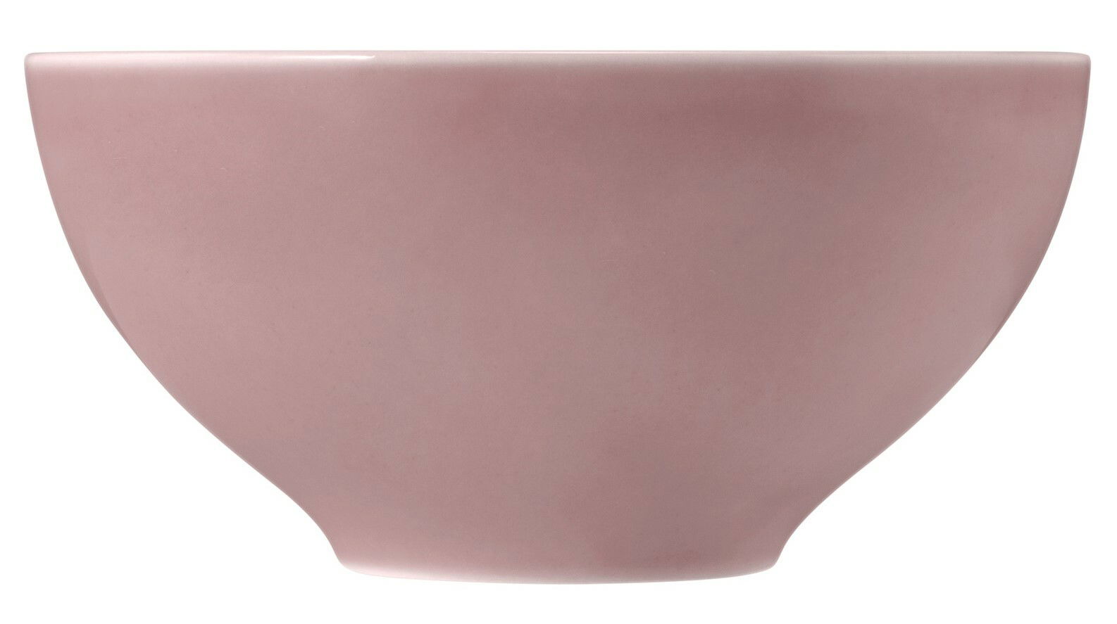 Runde, rosafarbene Schüssel mit glatter Oberfläche, seitliche Perspektive