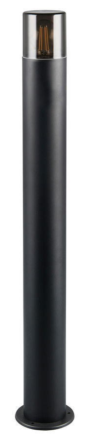 Schwarzer zylindrischer Pfosten mit transparentem oberen Teil, der Glühfäden zeigt, frontal abgebildet.