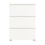 Weißer Schuhschrank mit drei Schubladen, frontale Ansicht