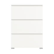 Weißer Schuhschrank mit drei Schubladen, frontale Ansicht