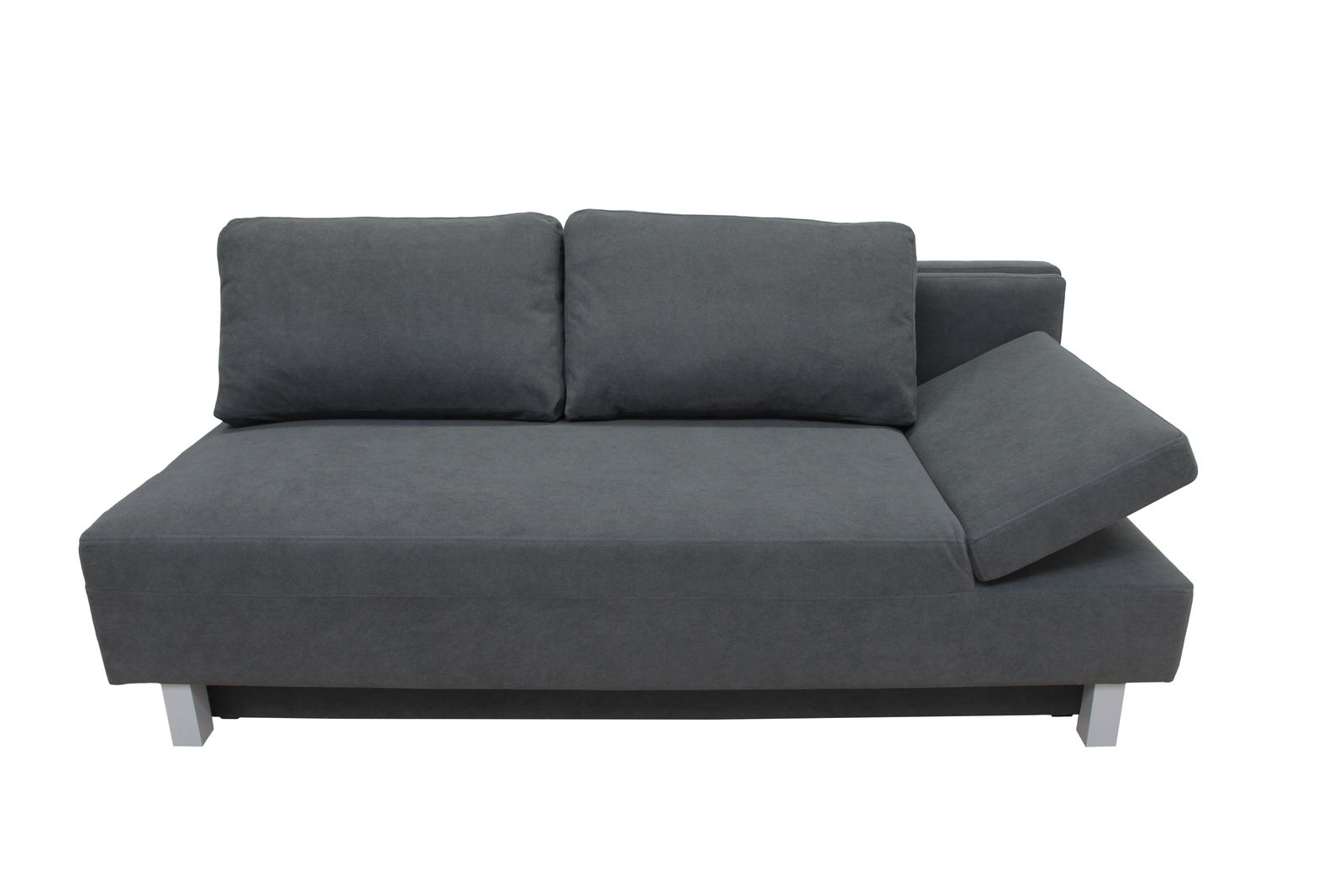 Graues Funktionssofa mit verstellbarer Armlehne, Vorderansicht