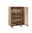 Hochwertiges Highboard aus Holz mit Glastüren, seitliche Perspektive, beleuchtete Regale mit Geschirr und Dekoration.