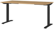 Elektrisch höhenverstellbarer Schreibtisch mit Holzplatte und schwarzem Gestell, seitliche Perspektive