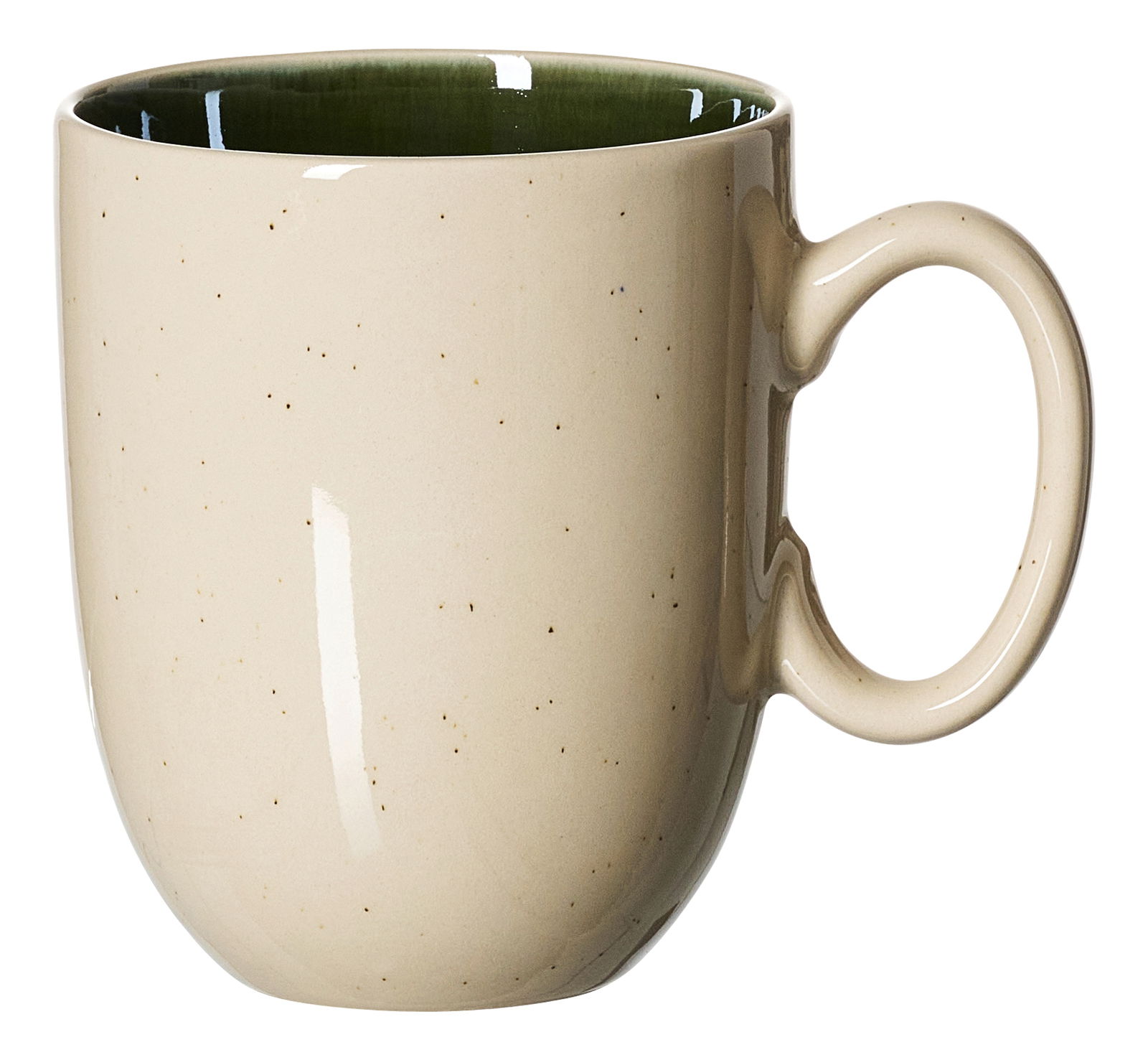 Ritzenhoff & Breker Becher SKOG Becher 400ml aus Keramik mit cremefarbener Außenseite und grünem Inneren, seitliche Perspektive