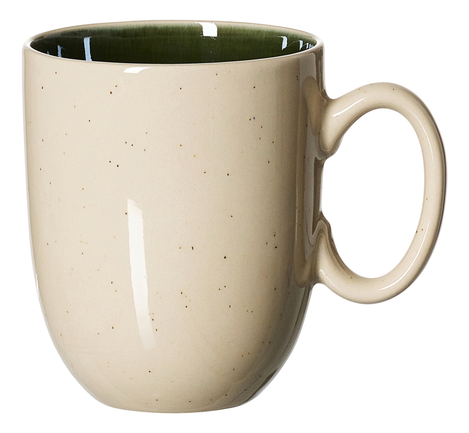 Becher 400ml aus Keramik mit cremefarbener Außenseite und grünem Inneren, seitliche Perspektive