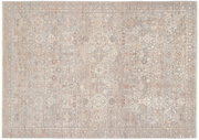 Designer Teppich mit orientalischem Muster in sanften Beige- und Grautönen, Draufsicht