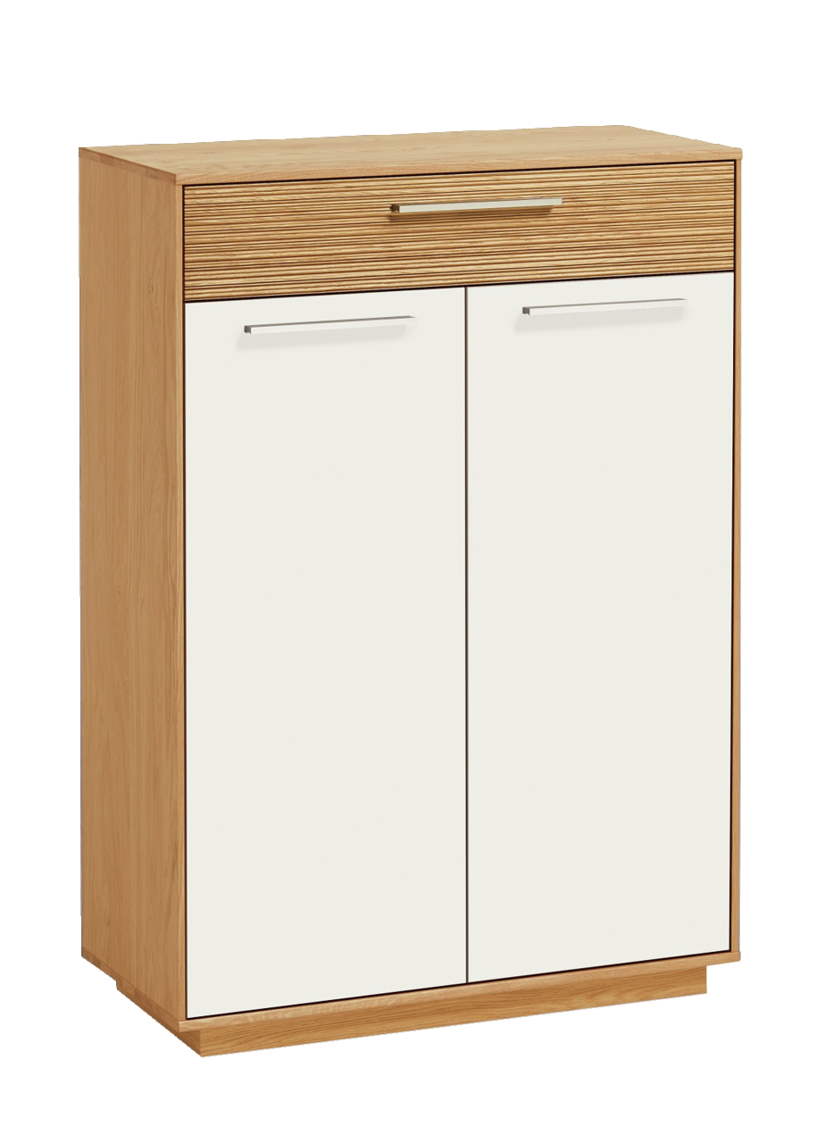 VOSS Schuhkommode LOVENO Schuhkommode aus der Serie LOVENO von VOSS in Holzoptik mit weißer Front, frontal fotografiert.