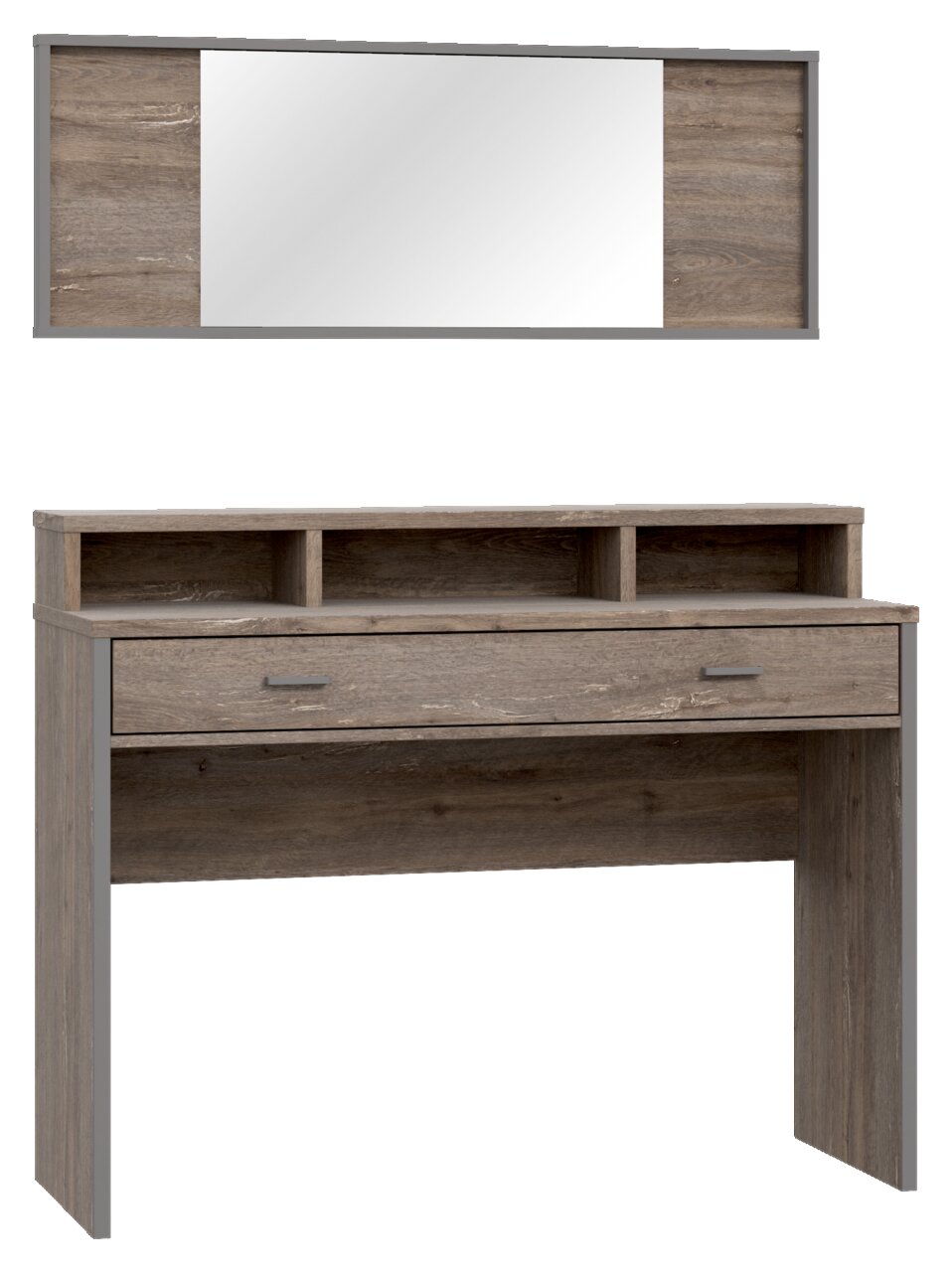 Kaptafel met spiegel in houtlook, vooraanzicht