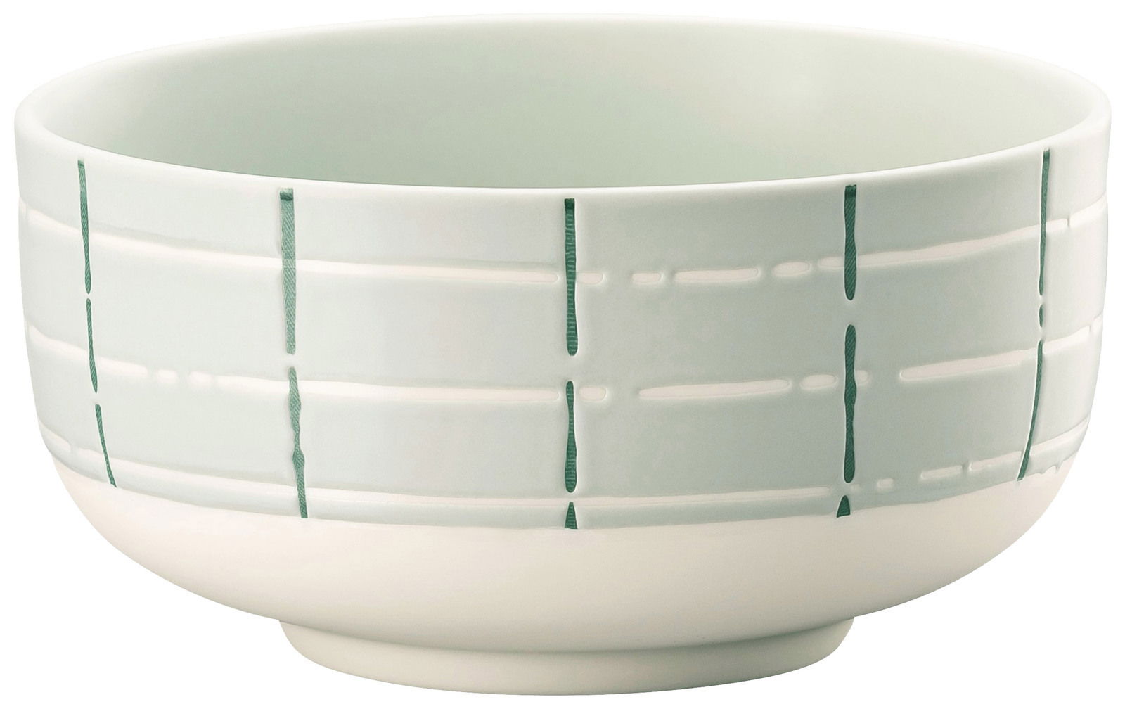 Müslischale 13 cm mit grünem Linienmuster, seitliche Perspektive