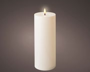 LED Kerze aus Wachs und Plastik, leuchtend, in Frontalansicht