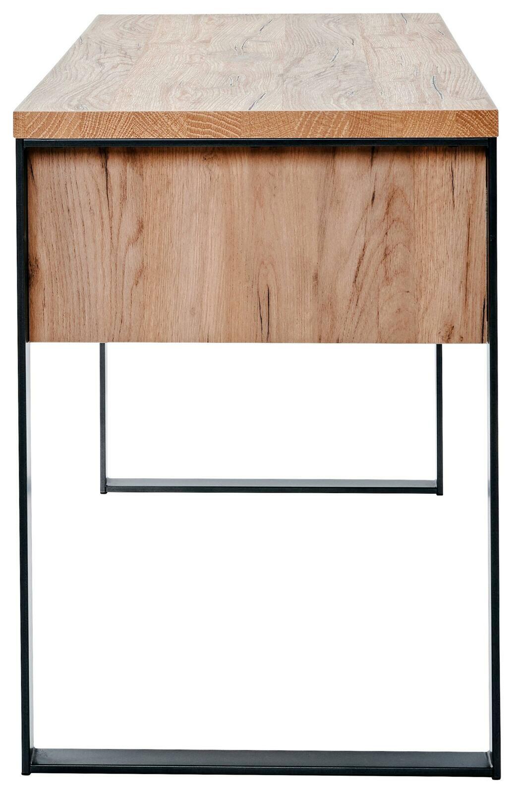 Moderner Schreibtisch aus Holz mit Metallrahmen, Vorderansicht
