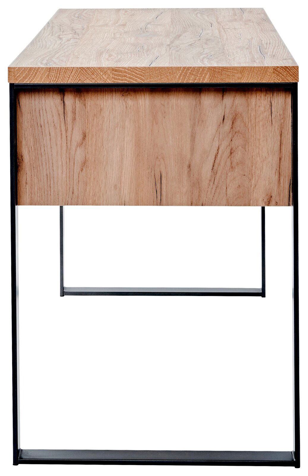 Moderner Schreibtisch aus Holz mit Metallrahmen, Vorderansicht