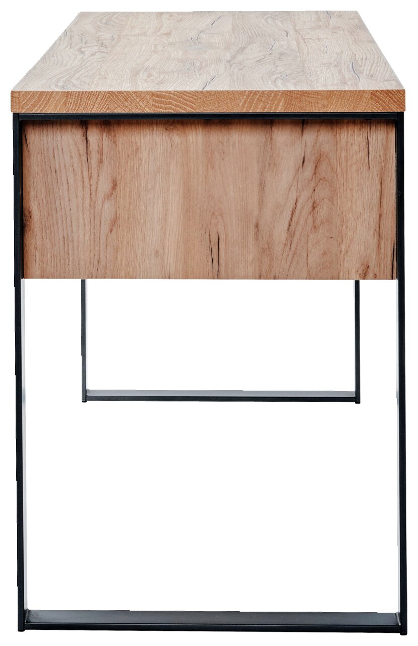 Moderner Schreibtisch aus Holz mit Metallrahmen, Vorderansicht