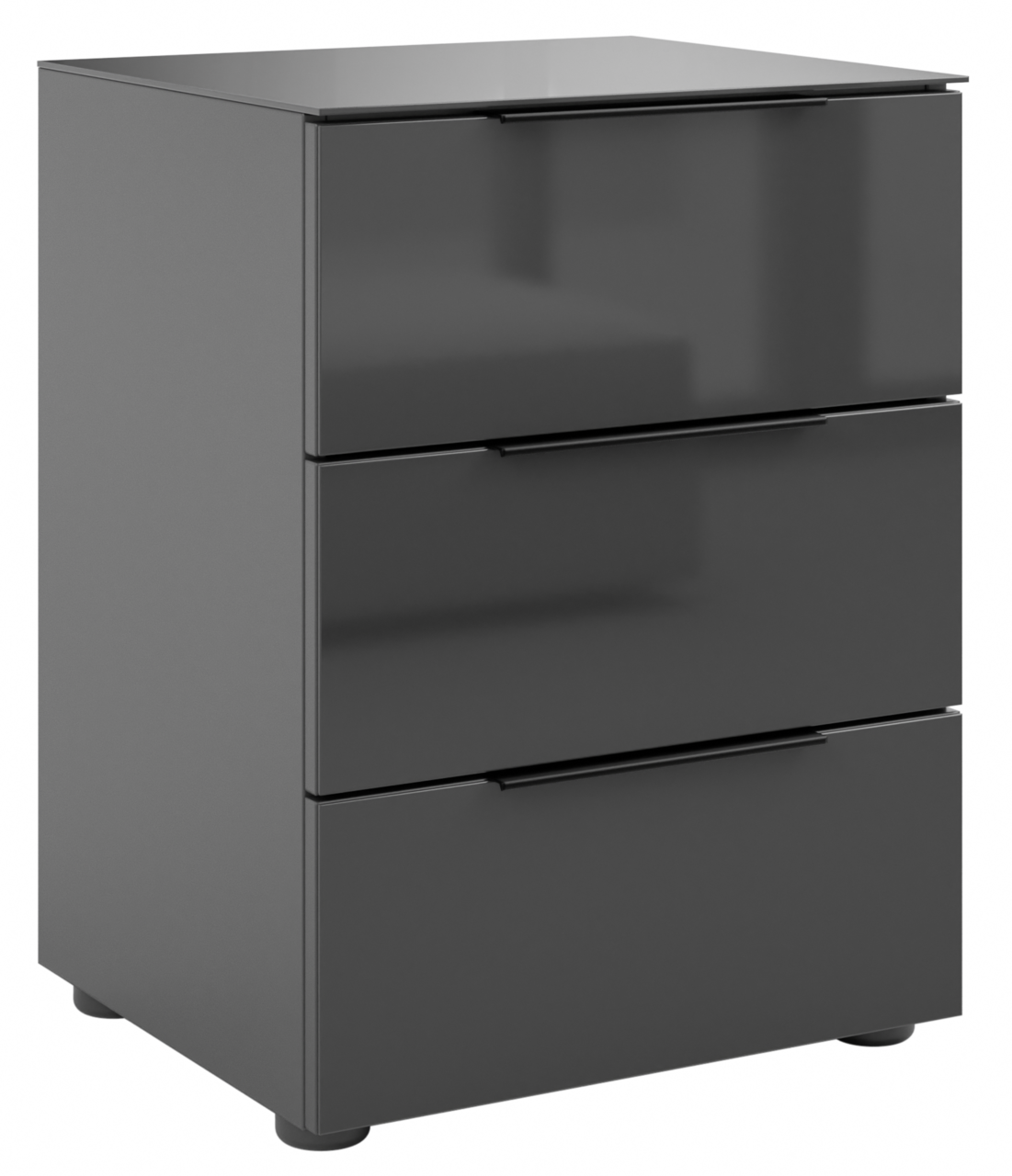 Novel Nachtkommode STYLE Moderne Nachtkommode in dunklem Grau mit drei Schubladen, seitliche Perspektive