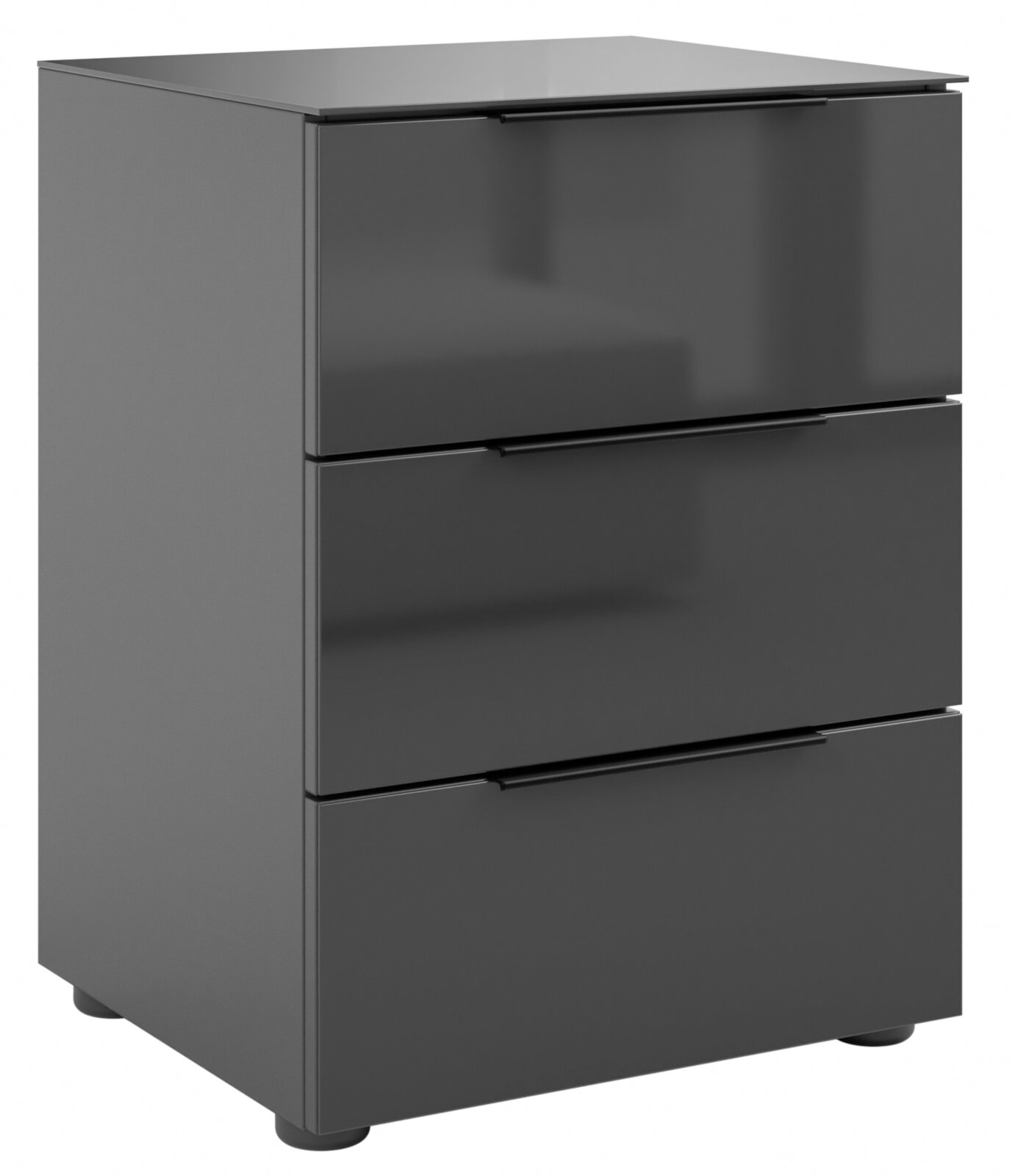 Novel Nachtkommode STYLE Moderne Nachtkommode in dunklem Grau mit drei Schubladen, seitliche Perspektive