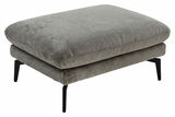 Grauer XL-Hocker mit schwarzem Metallgestell, seitliche Perspektive