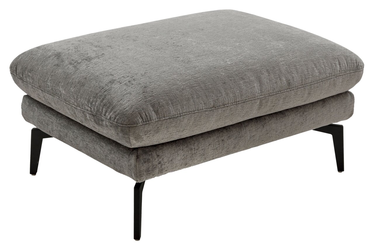 Grijze XL-poef met zwart metalen frame, zijaanzicht