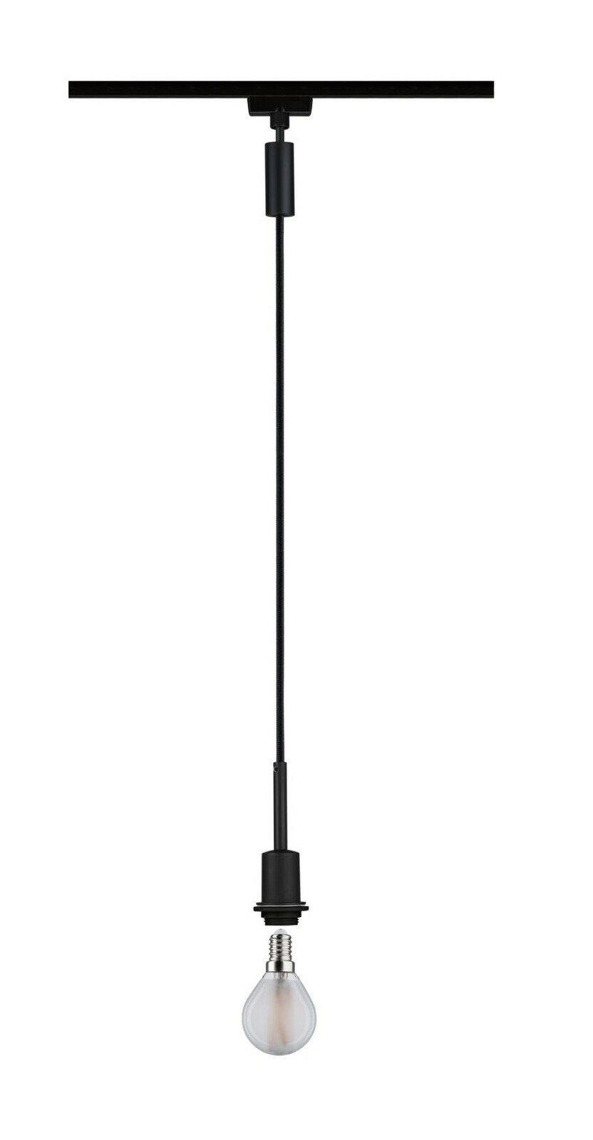 Schwarzes Basispendel mit Glühbirne, seitliche Perspektive