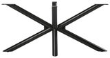 Schwarzes Metallgestell eines Esstisches in X-Form, frontal betrachtet
