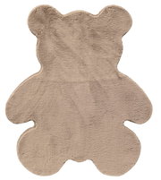 Beigefarbener Teppich in Form eines Teddybären, aus der Vogelperspektive fotografiert.