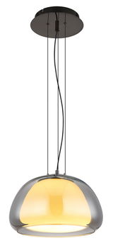 Hängeleuchte AVILA in Seitenansicht mit modernem Design und gelblichem Lichtschein.