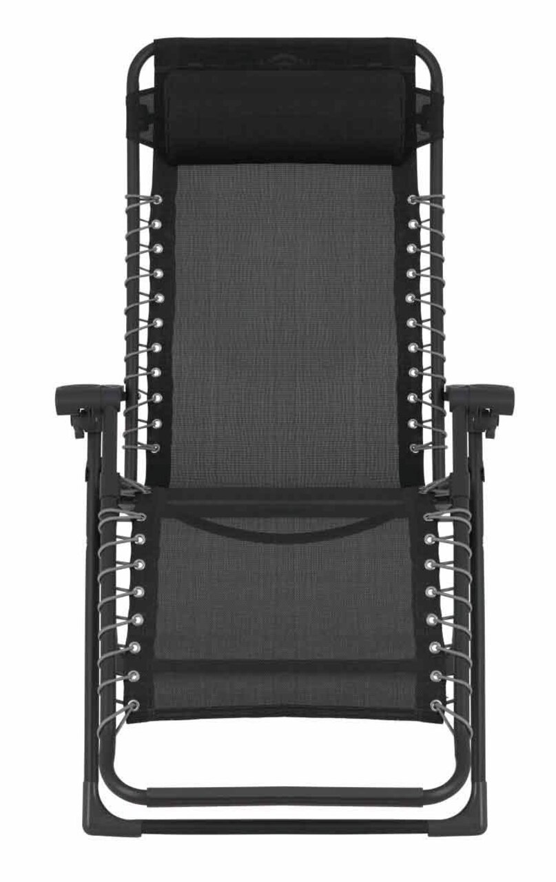 Schwarze Gartenliege aus Metall und Textil von vorne
