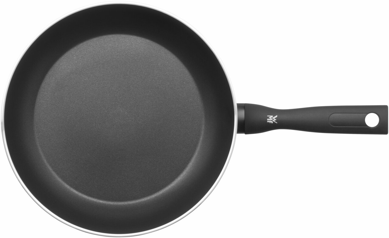Pfanne mit schwarzer Antihaftbeschichtung und ergonomischem Griff, Draufsicht