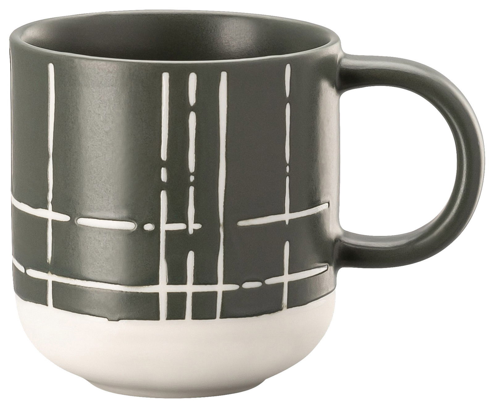 Thomas Espressotasse FUN Espresso-Obertasse mit modernem, geometrischem Muster in dunklem Grau und Weiß, seitliche Perspektive