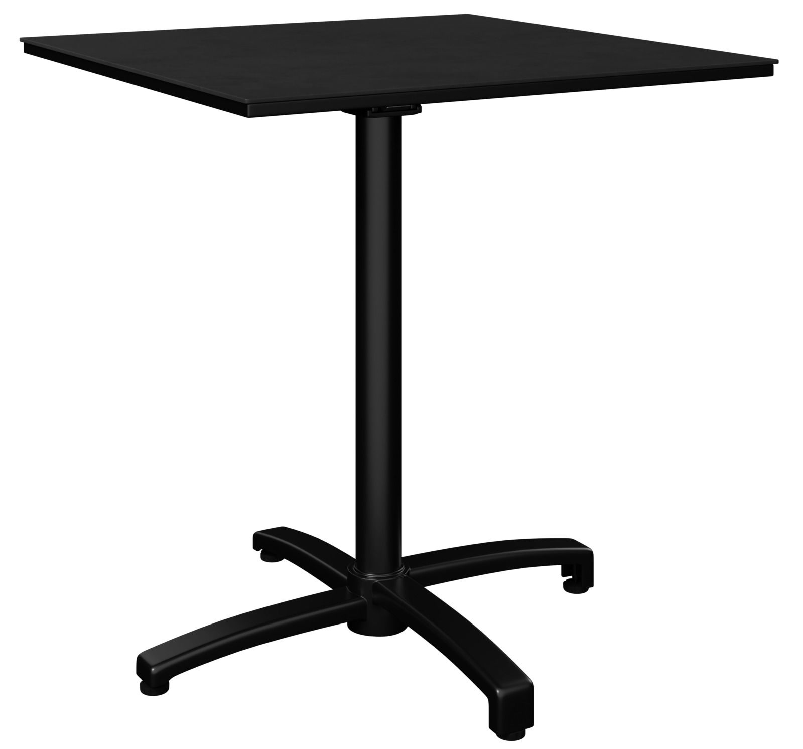 Ambia Garden Bistrotisch FLIP Schwarzer Bistrotisch mit quadratischer Tischplatte und stabilem Mittelfuß, seitliche Perspektive