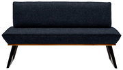 Moderne Bank mit dunkelgrauem Stoffbezug und Holzbeinen, Frontalansicht