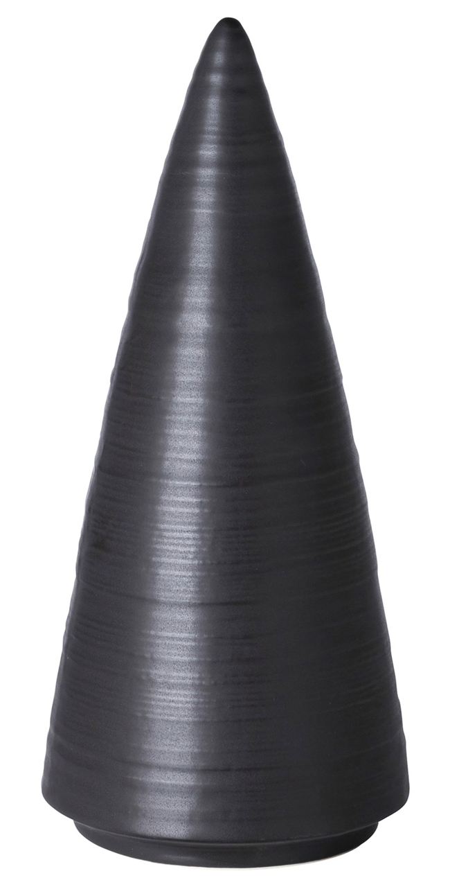 Silberner Dekobaum in Kegelform, frontal fotografiert