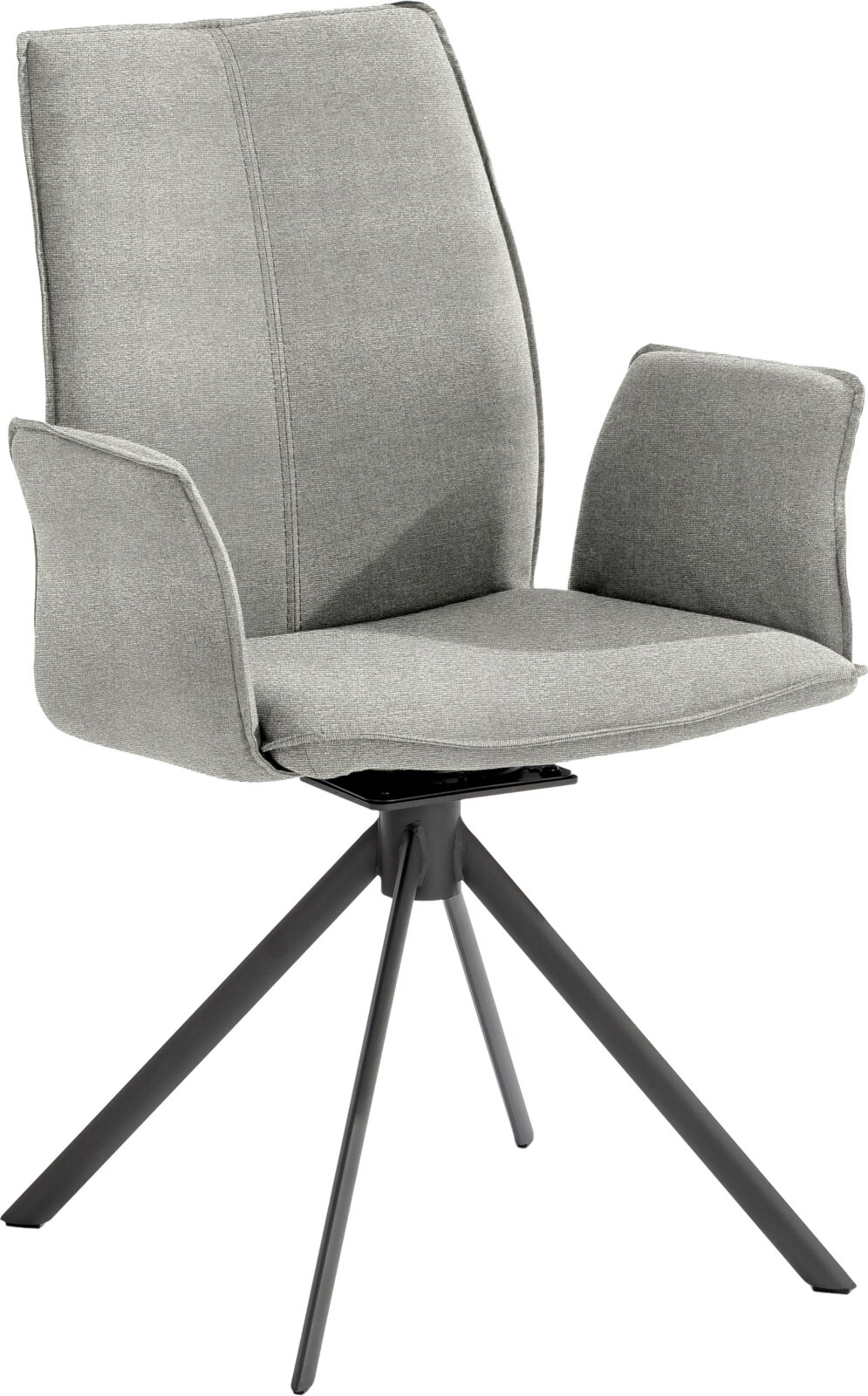 Niehoff-Garden Fauteuil PORTOFINO Gepolsterter Drehstuhl mit Armlehnen in Hellgrau, hoher Rückenlehne und schwarzem Metall-Sternfuß, Ansicht schräg von vorne