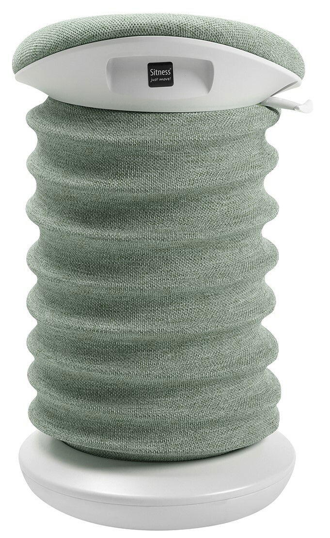 Aktiv-Sitz in grauer Farbe, seitliche Perspektive, mit wellenförmigem Stoffbezug und stabiler Basis.