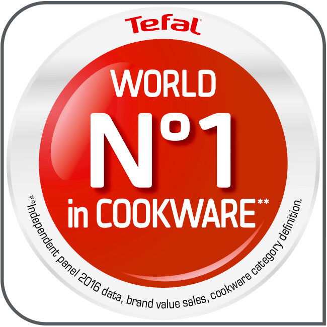Tefal Logo mit der Aufschrift 'World No.1 in Cookware', Vorderansicht