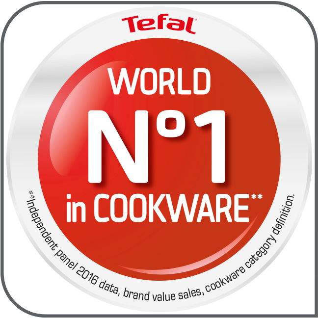 Tefal Logo mit der Aufschrift 'World No.1 in Cookware', Vorderansicht