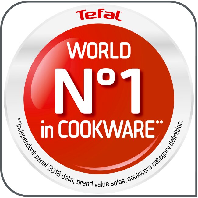 Tefal-logo met het opschrift 'World No.1 in Cookware', vooraanzicht