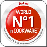 Tefal-logo met het opschrift 'World No.1 in Cookware', vooraanzicht