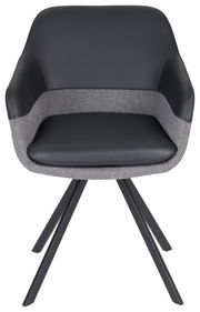 Moderner Sessel mit schwarzem Kunstleder und grauem Stoffbezug, Vorderansicht