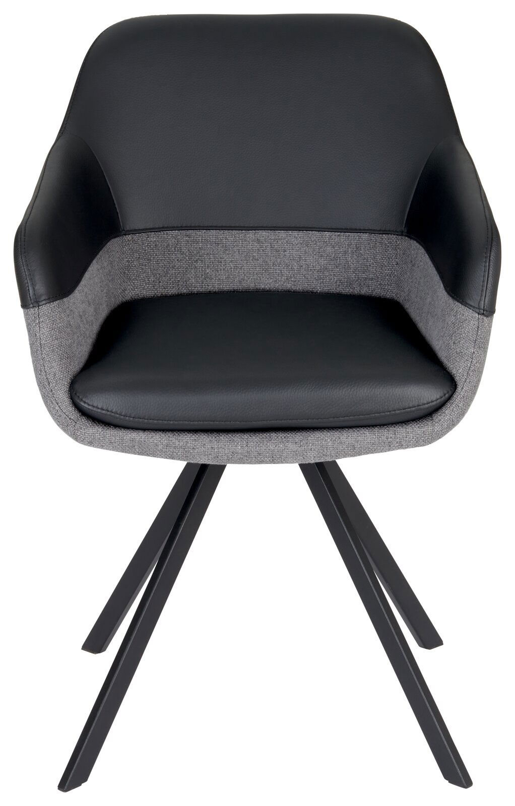 Moderner Sessel mit schwarzem Kunstleder und grauem Stoffbezug, Vorderansicht