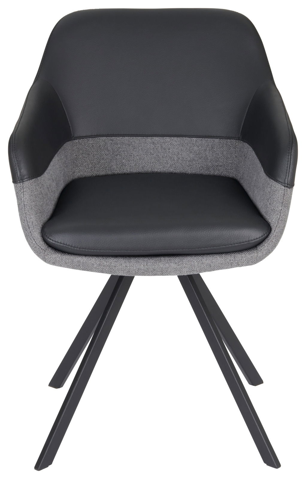 Moderner Sessel mit schwarzem Kunstleder und grauem Stoffbezug, Vorderansicht