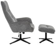 Grauer Relaxsessel mit passendem Hocker, seitliche Perspektive
