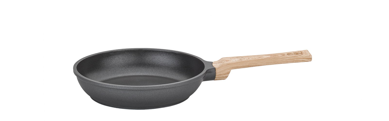 Mini-Bratpfanne mit Holzgriff, seitliche Perspektive