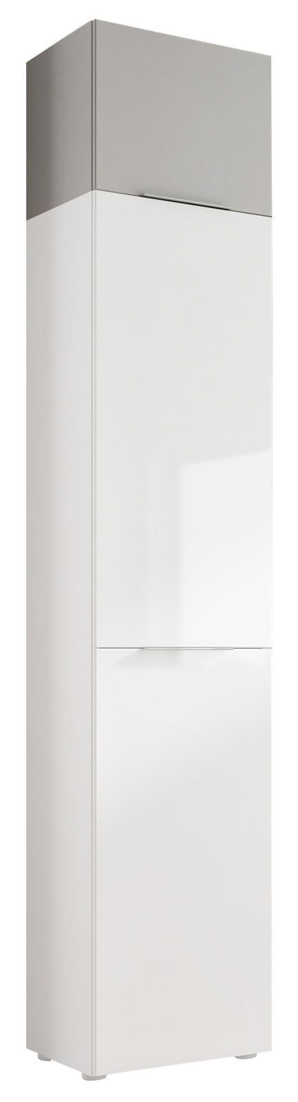 Novel Aufsatz 45cm FOCUS Hochschrank in Weiß mit grauem Aufsatz, frontal betrachtet