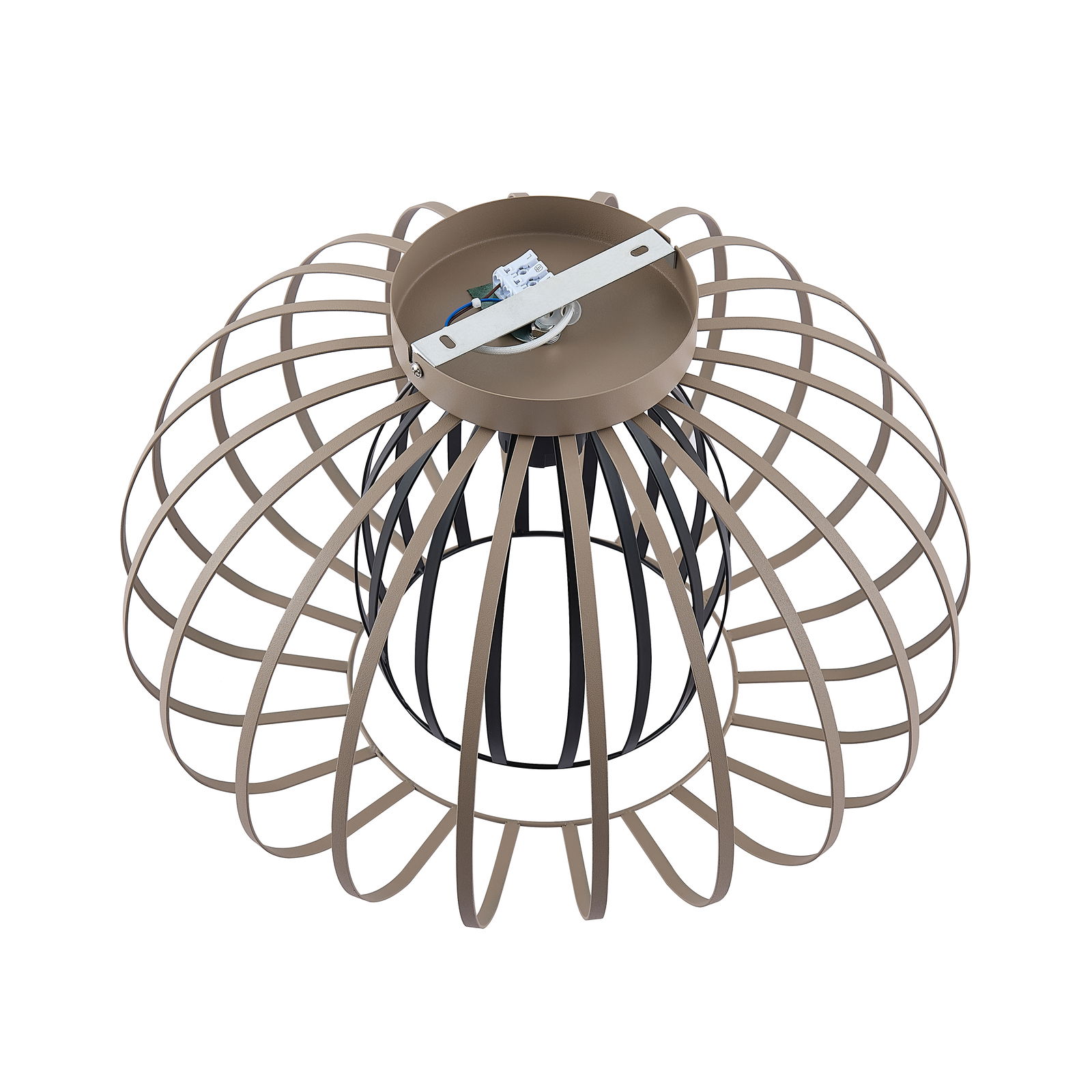 Moderne Deckenleuchte aus Metall mit geometrischem Design, von oben betrachtet.