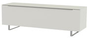Modernes TV-Lowboard in Weiß mit Metallbeinen, seitliche Perspektive