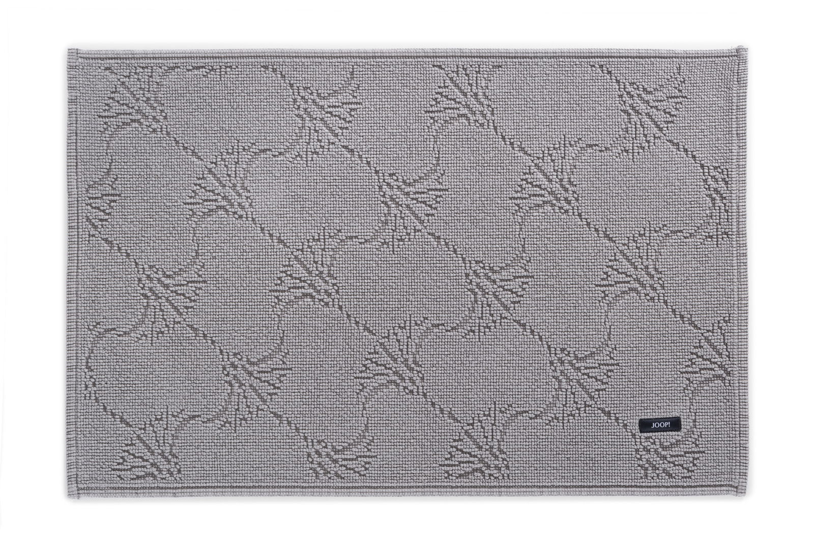 Grauer Badteppich mit geometrischem Muster, Draufsicht