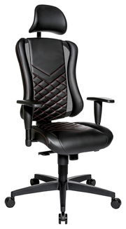 Schwarzer Gaming Stuhl mit ergonomischem Design, Kopfstütze und Armlehnen, Vorderansicht