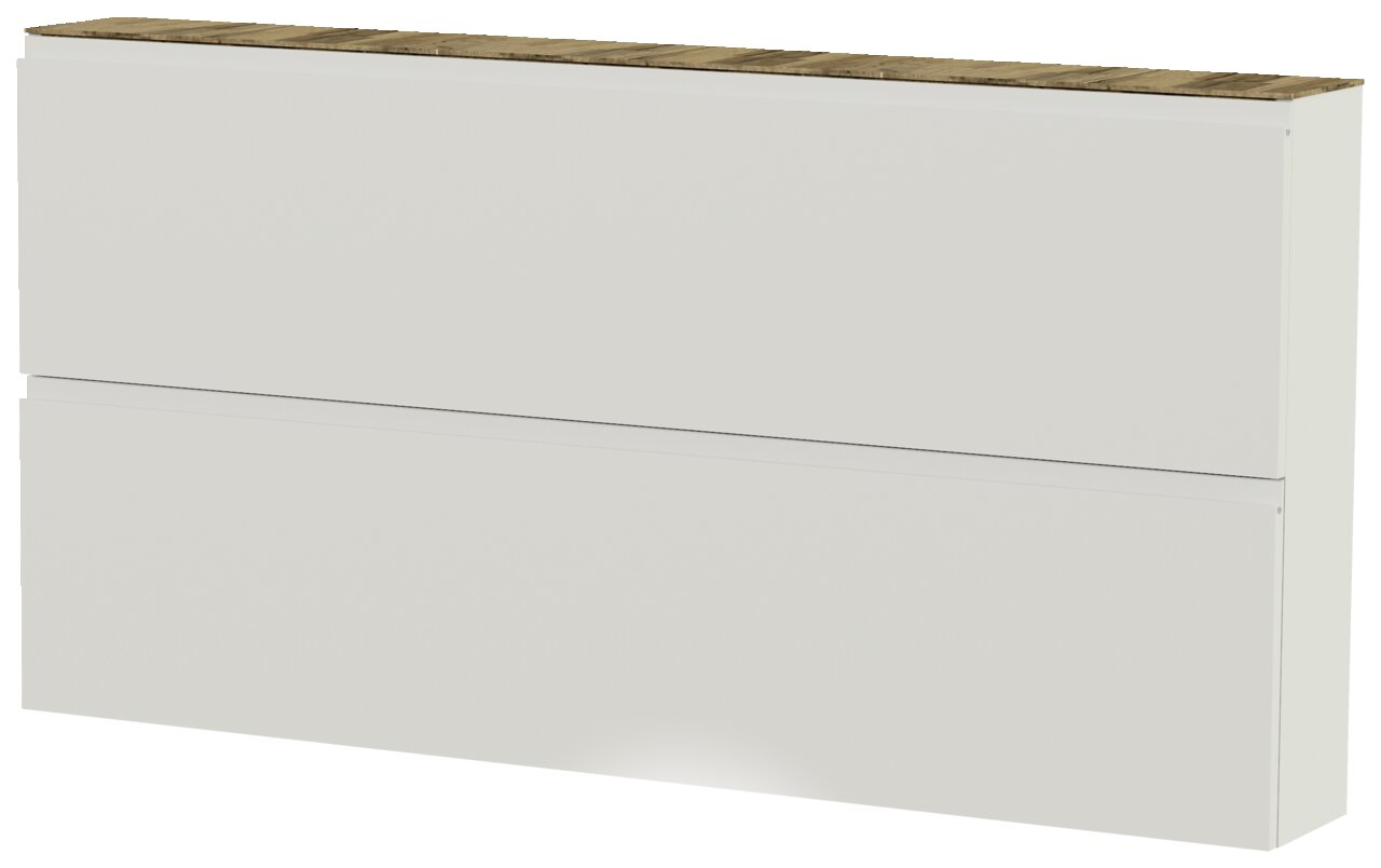 XL-Hängeschuhschrank 2K-T22 in weiß mit Holzoberfläche, seitliche Perspektive