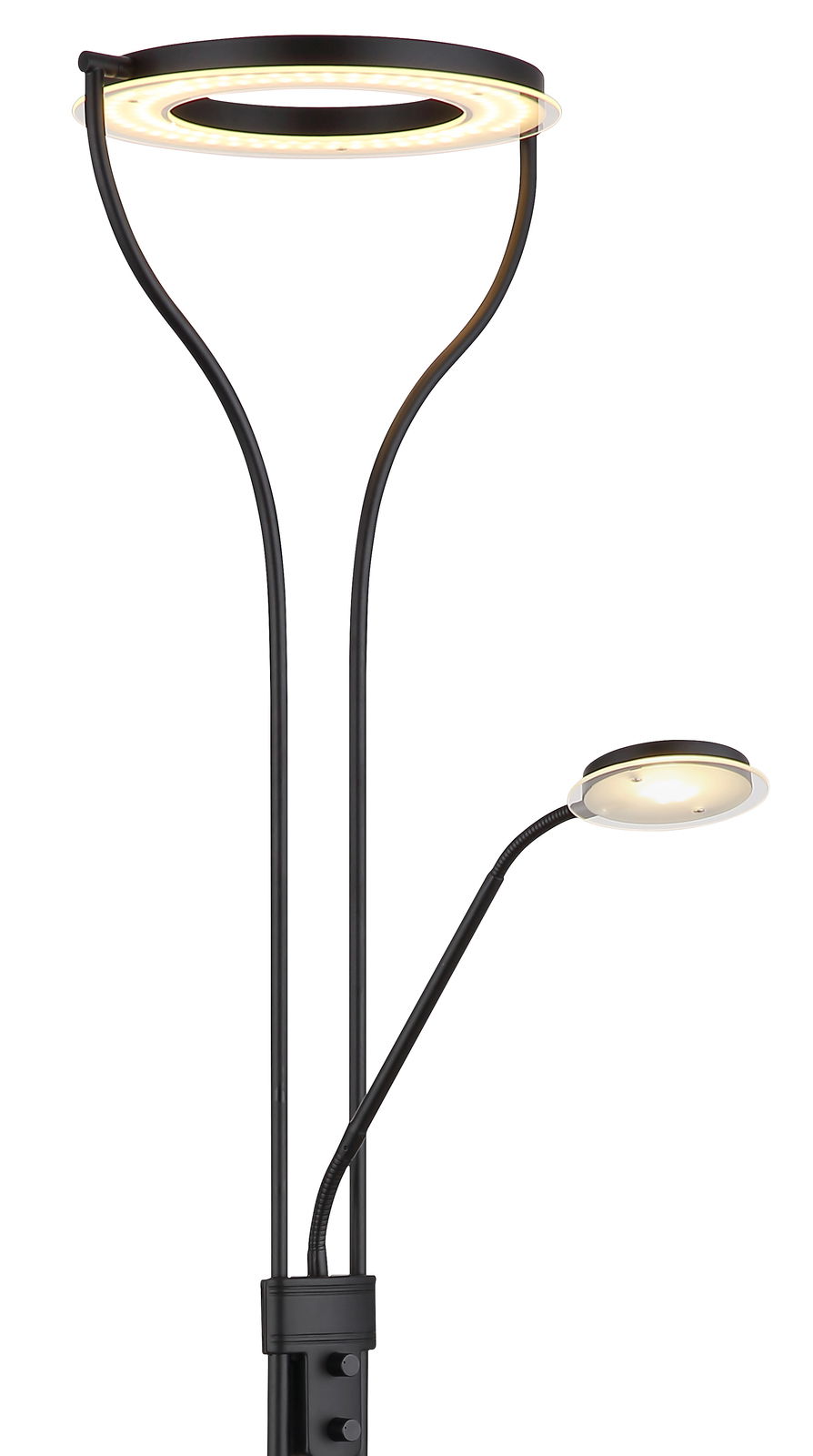 Moderner Deckenfluter Globo Lighting EBRO mit zwei Leuchtelementen, seitliche Perspektive