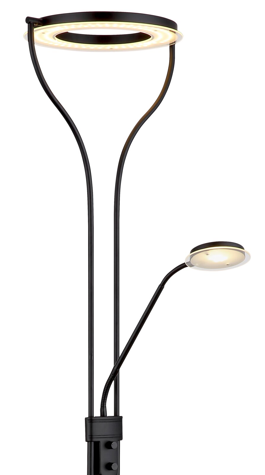 Moderner Deckenfluter Globo Lighting EBRO mit zwei Leuchtelementen, seitliche Perspektive